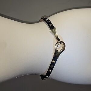 Black leather and gold click clasp hook w/gold studded Belt S/M VGUC